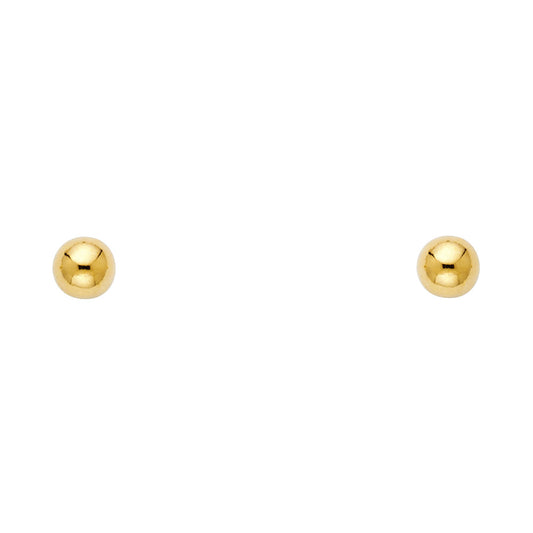 14k Yellow Gold Simple High Polish Sphere Stud Ball Shiny Classic Earrings