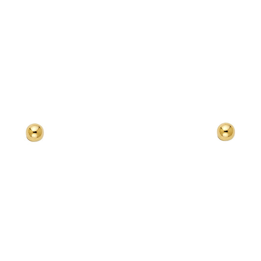 14k Yellow Gold 3mm Tiny Ball Stud Sphere Shiny Plain Simple Earrings New