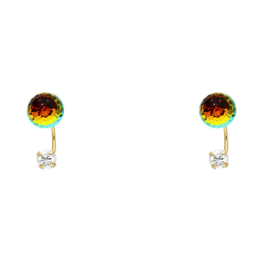 14k Yellow Gold Rainbow Ball Huggie Stud Ear Cuff Circle Earrings