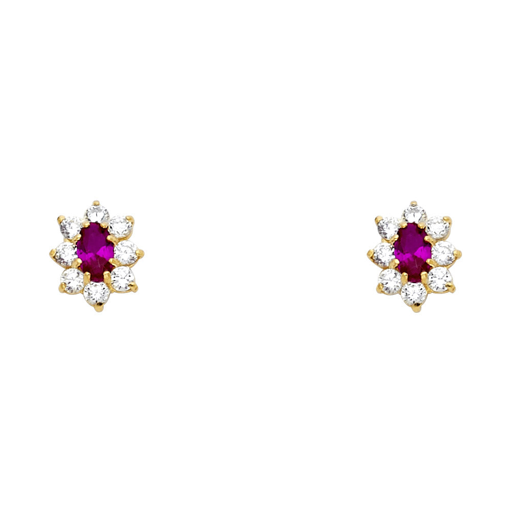 14k Yellow Gold Elegant Vintage Flower Stud Sun Burst Star Victorian Earrings