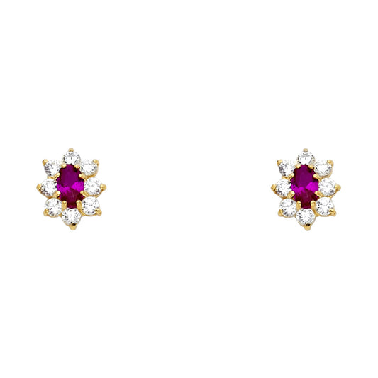 14k Yellow Gold Elegant Vintage Flower Stud Sun Burst Star Victorian Earrings