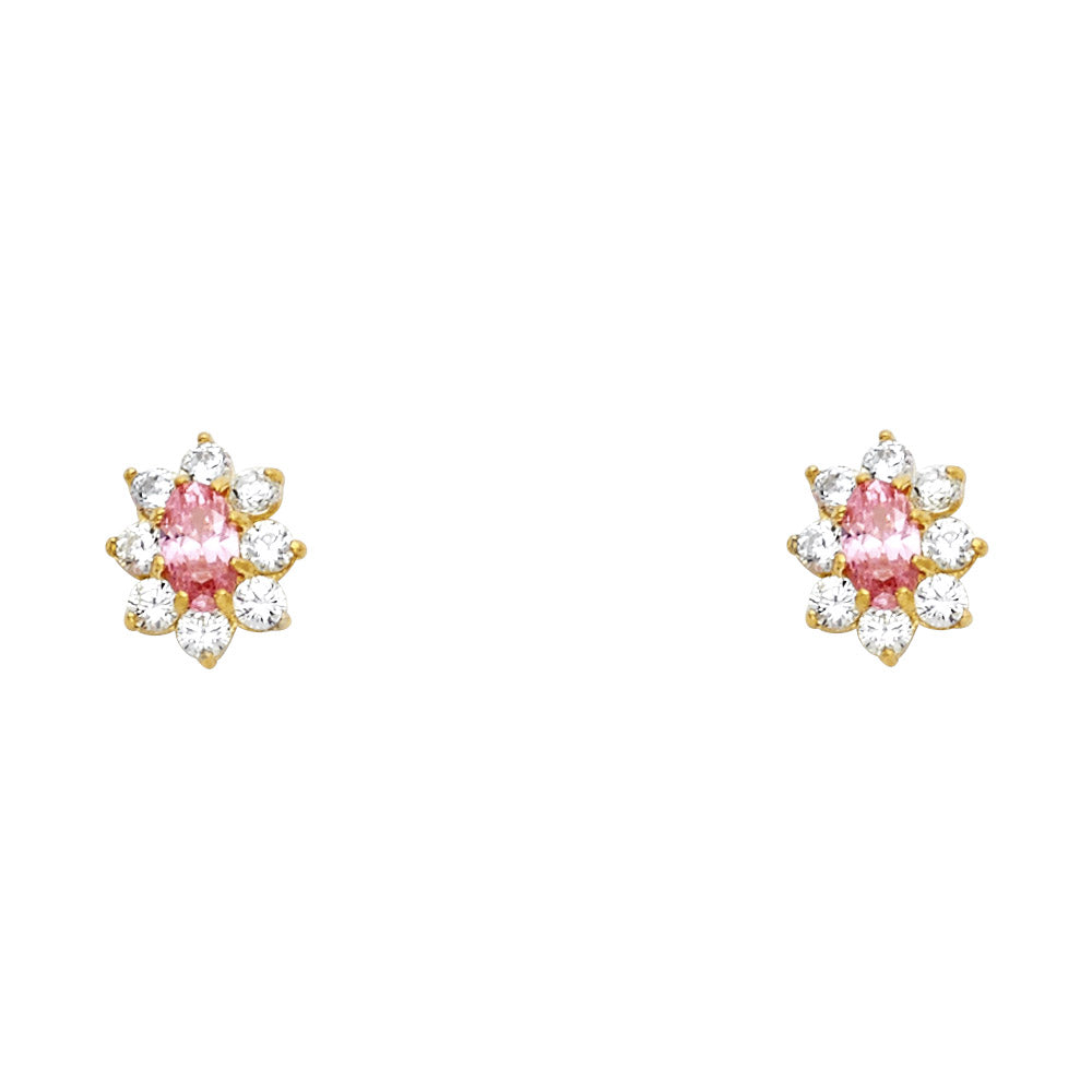 14k Yellow Gold Simple Vintage Sun Burst Stud Star Oval Flower Earrings