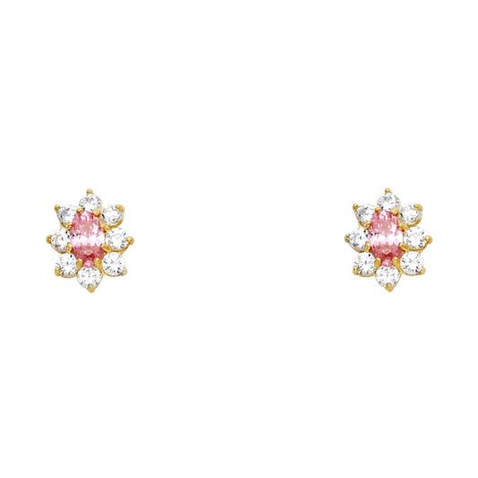 14k Yellow Gold Simple Vintage Sun Burst Stud Star Oval Flower Earrings