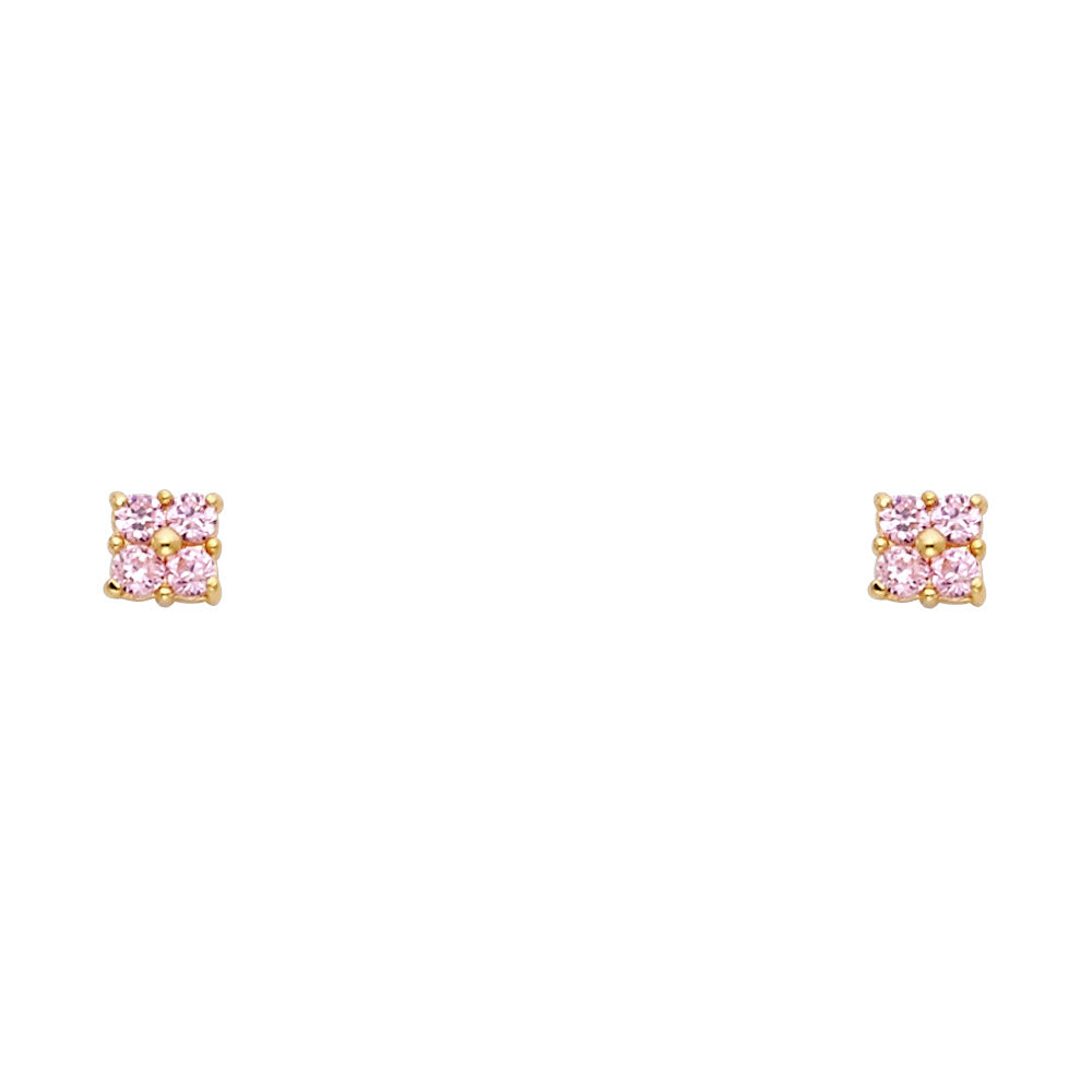 14k Yellow Gold Simple Stud Square Stud Elegant Classic Fashion Earrings