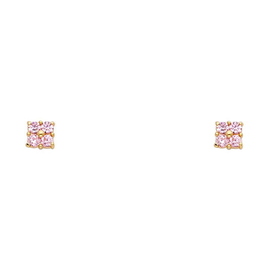 14k Yellow Gold Simple Stud Square Stud Elegant Classic Fashion Earrings