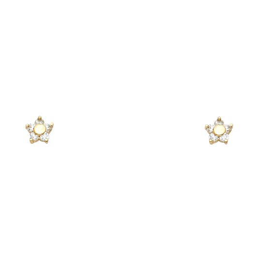 14k Yellow Gold Simple Studded Star Stud Elegant Classic Burst Earrings