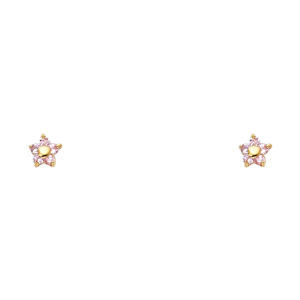 14k Yellow Gold Classic Studded Star Stud Celestial Mystic Earrings