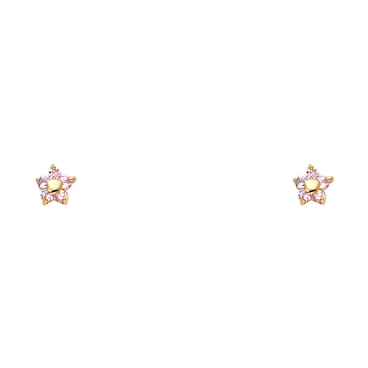 14k Yellow Gold Classic Studded Star Stud Celestial Mystic Earrings