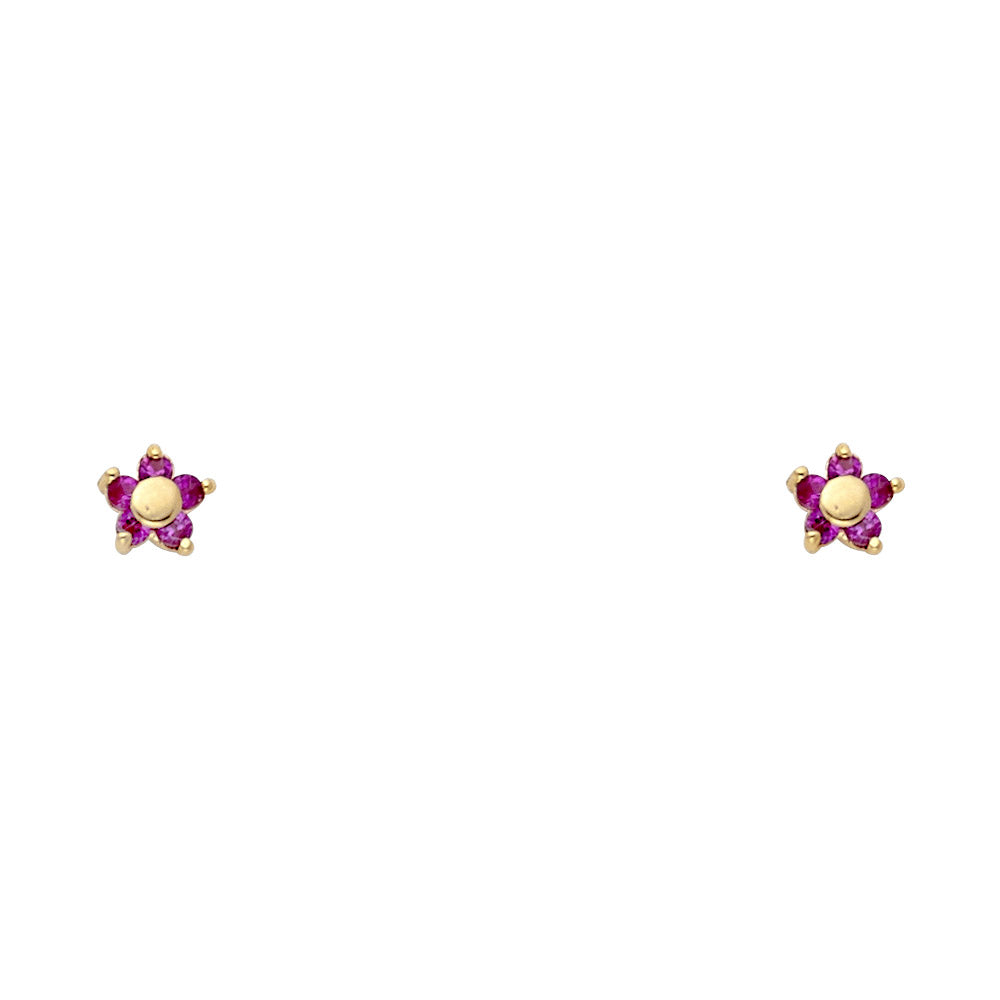 14k Yellow Gold Studded Flower Stud Cute Circle Nature Earrings