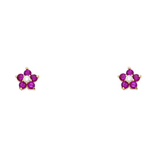 14k Yellow Gold Studded Flower Stud Circle Round Cute Daisy Earrings