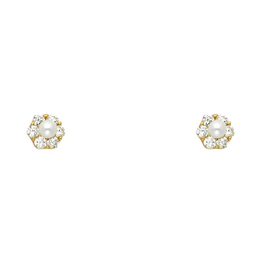 14k Yellow Gold Elegant Vintage Flower Stud Circle Studded Sun Earrings