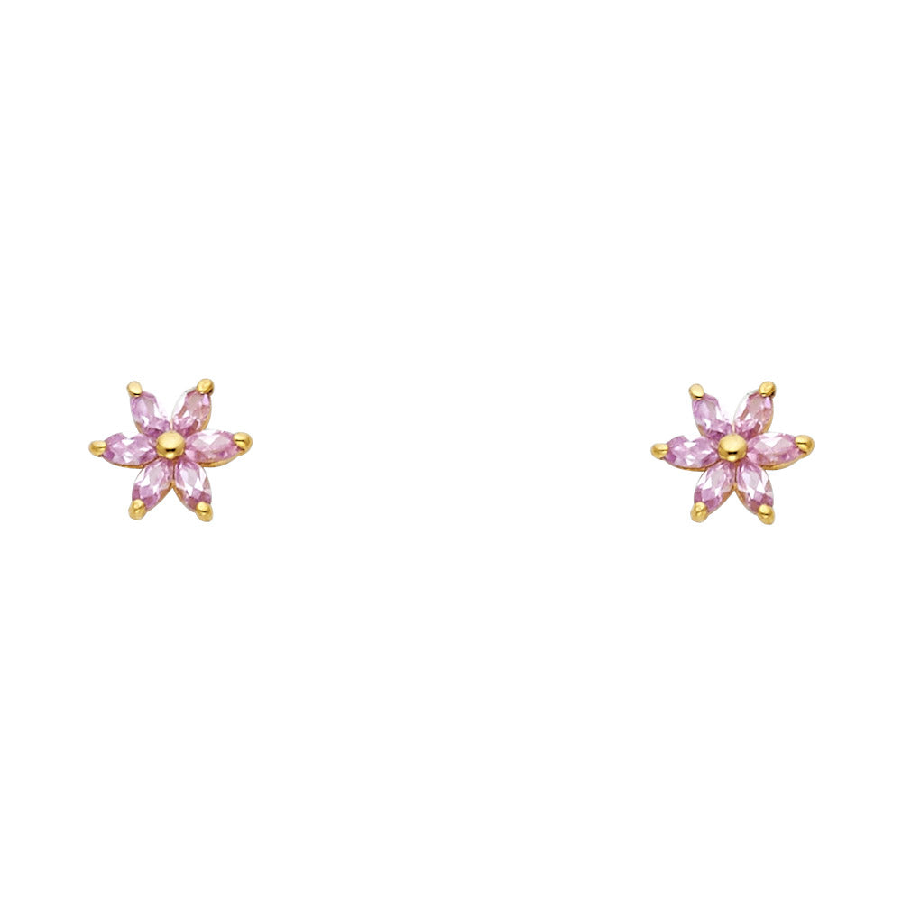 14k Yellow Gold Elegant Marquise Flower Stud Star Modern Burst Earrings