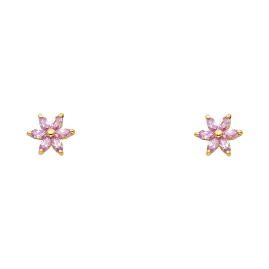 14k Yellow Gold Elegant Marquise Flower Stud Star Modern Burst Earrings