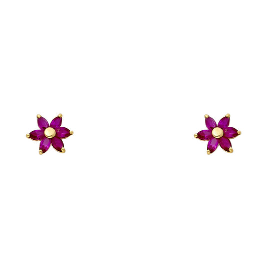 14k Yellow Gold Marquise Daisy Stud Flower Star Nature Burst Earrings