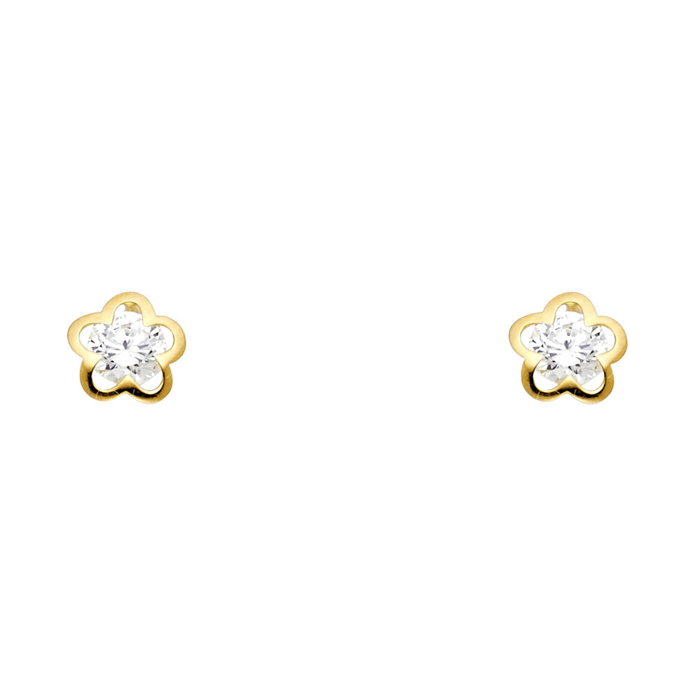 14k Yellow Gold Cutout Flower Stud Circle Round Classic Scalloped Earrings