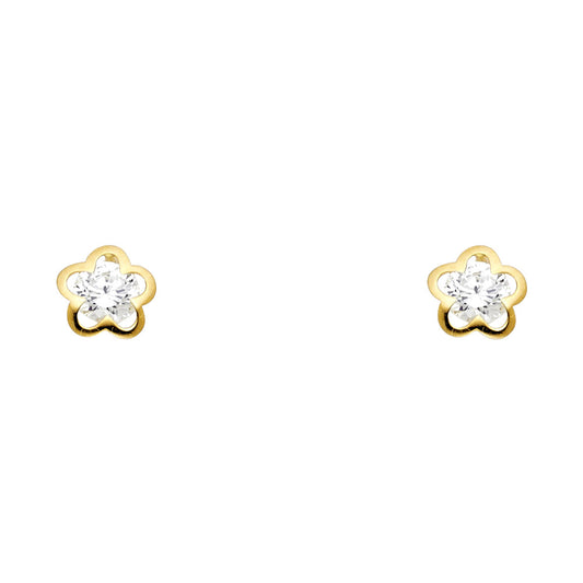 14k Yellow Gold Cutout Flower Stud Circle Round Classic Scalloped Earrings