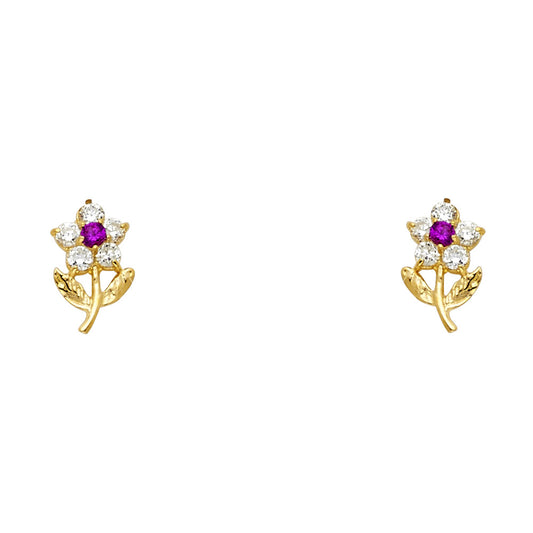 14k Yellow Gold Elegant Fintage Flower Stud Leaf Nature Daisy Earrings