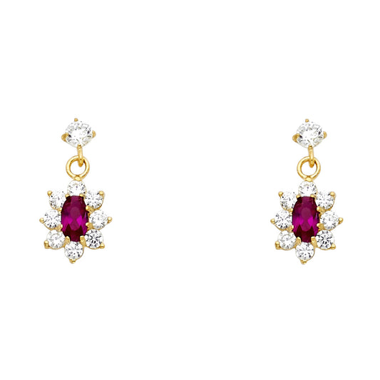 14k Yellow Gold Elegant Vintage Flower Stud Hanging Dangling Oval Earrings