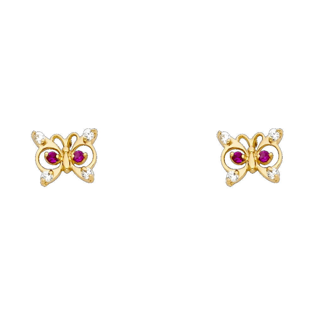 14k Yellow Gold Elegant Butterfly Stud Cutout Filigree Swirl Wing Earrings