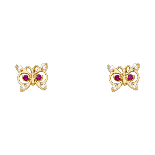 14k Yellow Gold Elegant Butterfly Stud Cutout Filigree Swirl Wing Earrings