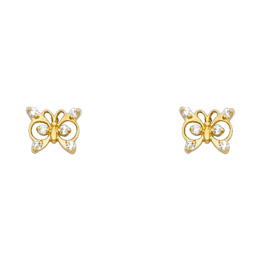 14k Yellow Gold Cutout Butterfly Stud Filigree Swirl Spiral Wing Earrings