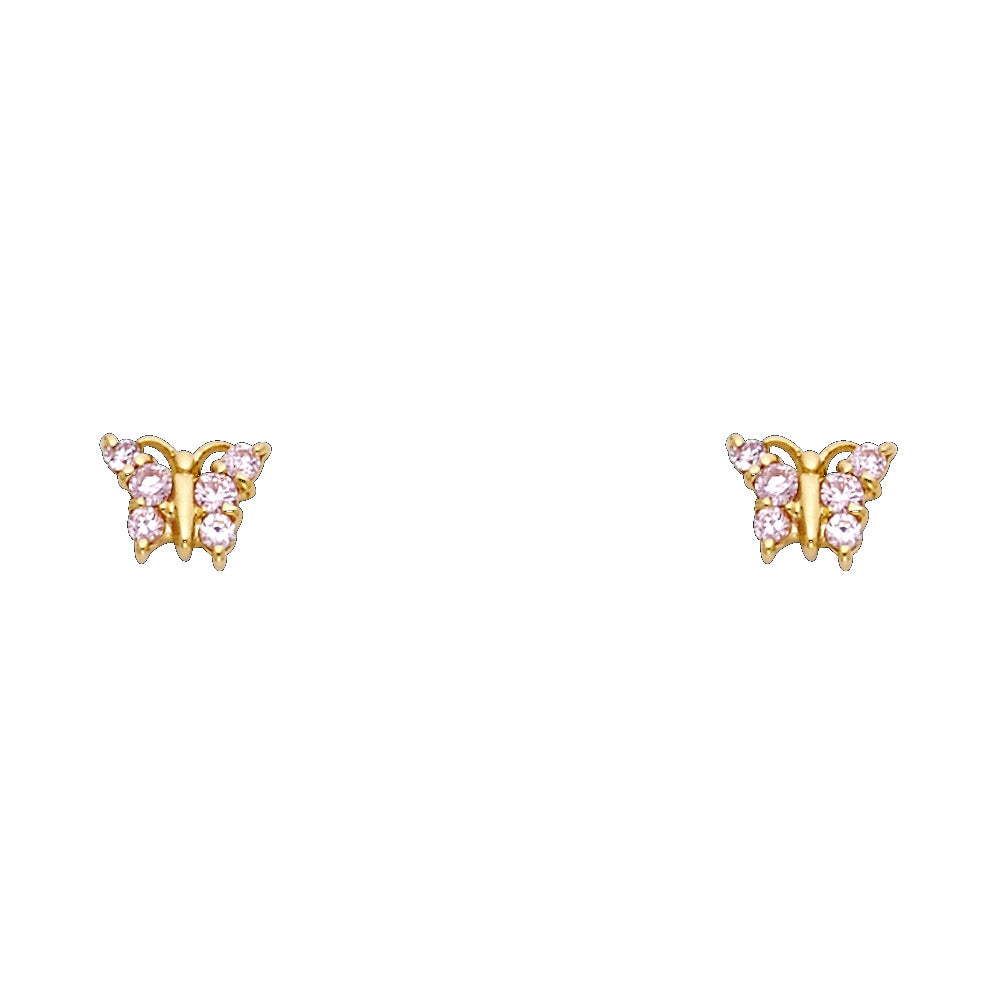 14k Yellow Gold Studded Butterfly Stud Marquise Filigree Swirl Animal Earrings