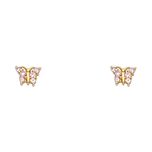 14k Yellow Gold Studded Butterfly Stud Marquise Filigree Swirl Animal Earrings