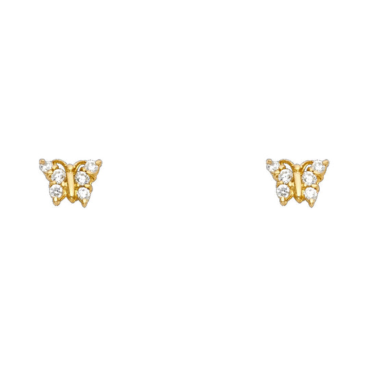 14k Yellow Gold Studded Butterfly Stud Marquise Animal Insect Earrings