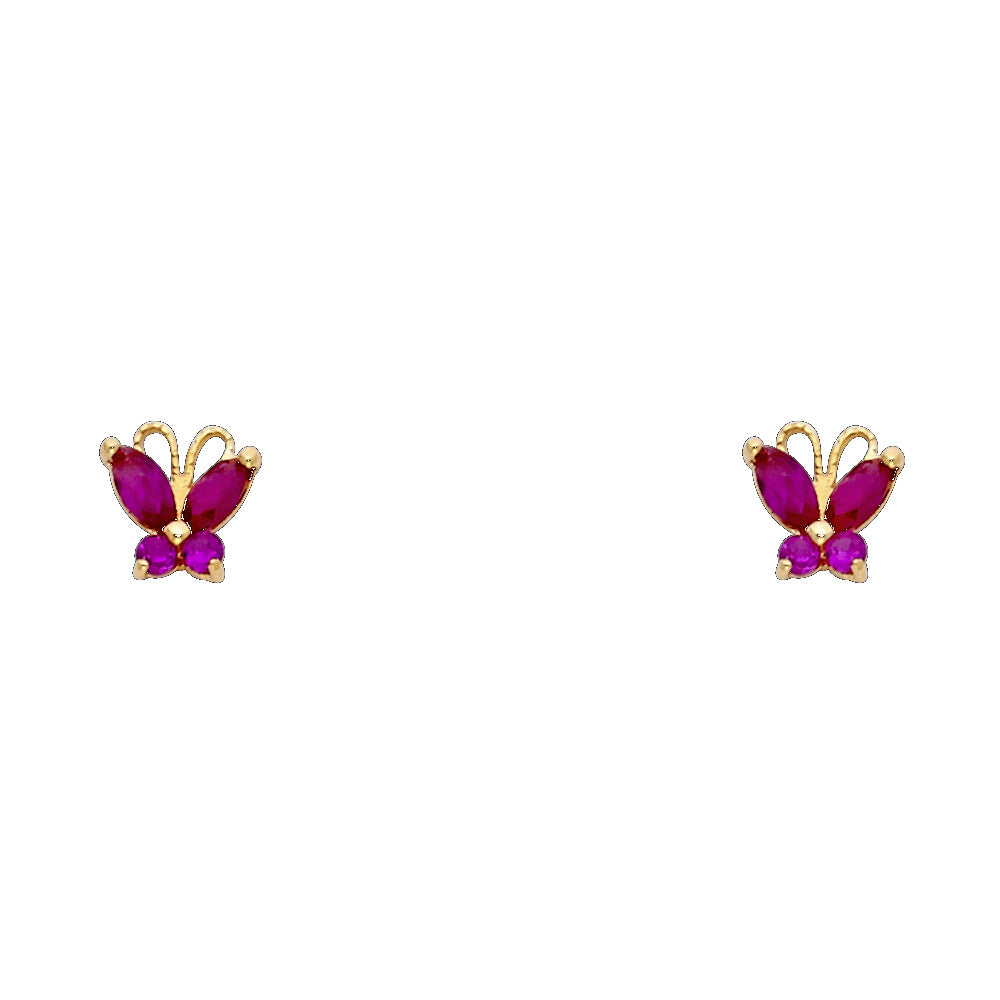 14k Yellow Gold Cute Butterfly Stud Filigree Swirl Animal Insect Bug Earrings