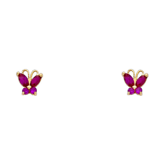 14k Yellow Gold Cute Butterfly Stud Filigree Swirl Animal Insect Bug Earrings