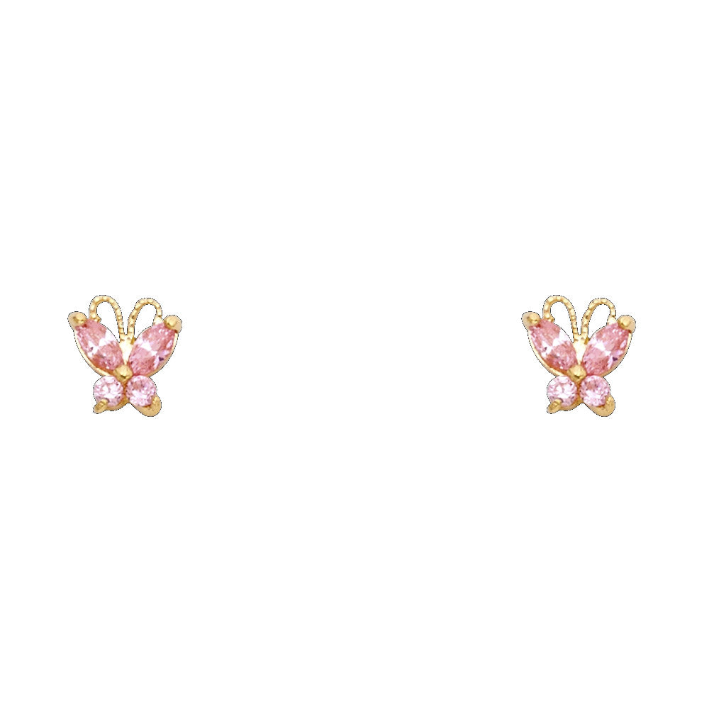14k Yellow Gold Filigree Swirl Butterfly Stud Spiral Wing Animal Earrings