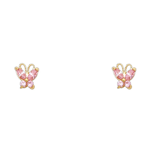 14k Yellow Gold Filigree Swirl Butterfly Stud Spiral Wing Animal Earrings