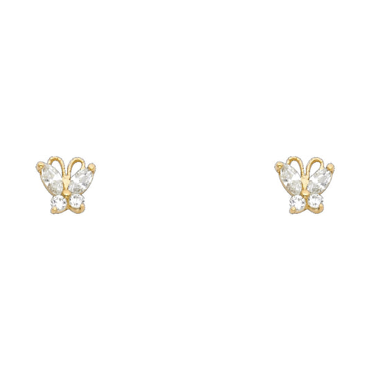 14k Yellow Gold Filigree Swirl Butterfly Stud Animal Insect Bug Earrings