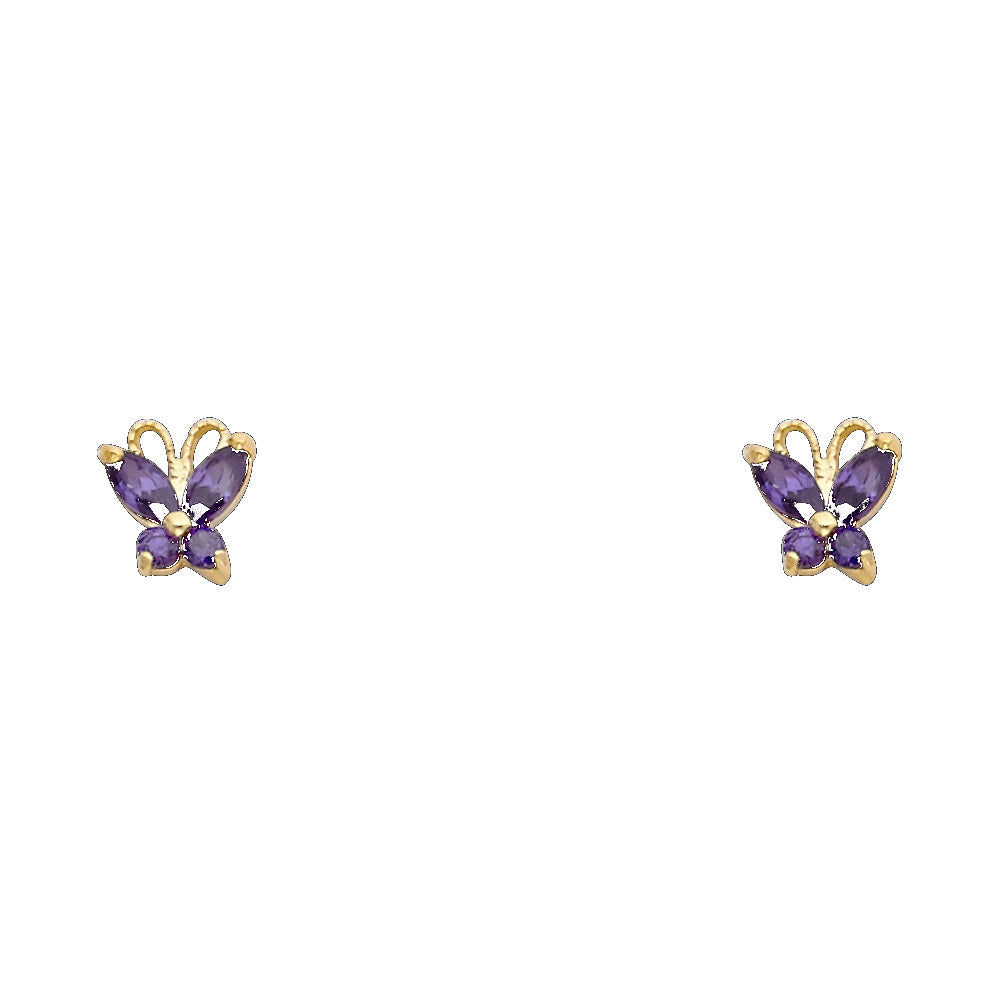 14k Yellow Gold Marquise Butterfly Stud Elegant Classic Earrings