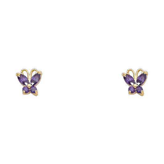 14k Yellow Gold Marquise Butterfly Stud Elegant Classic Earrings