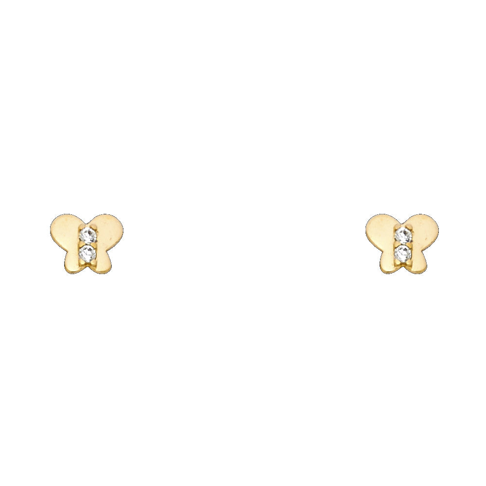 14k Yellow Gold Simple Butterfly Stud Minimalist Flat Abstract Earrings