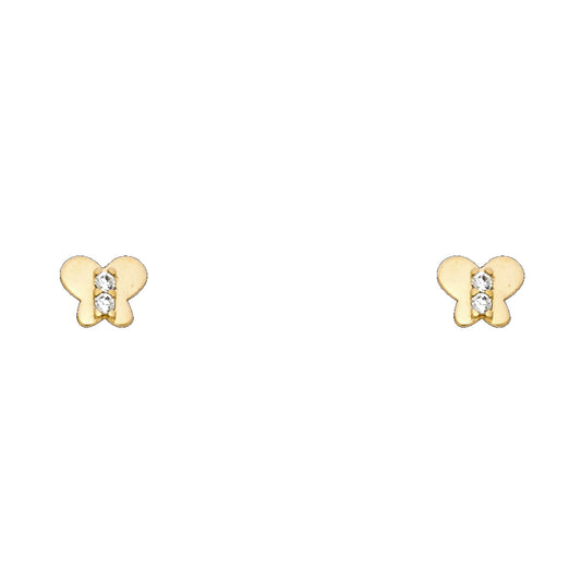 14k Yellow Gold Simple Butterfly Stud Minimalist Flat Abstract Earrings