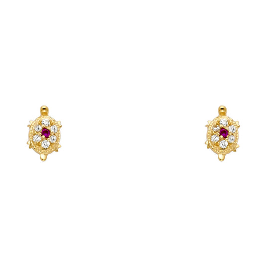14k Yellow Gold Studded Turtle Stud Mosaic Nature Animal Earrings