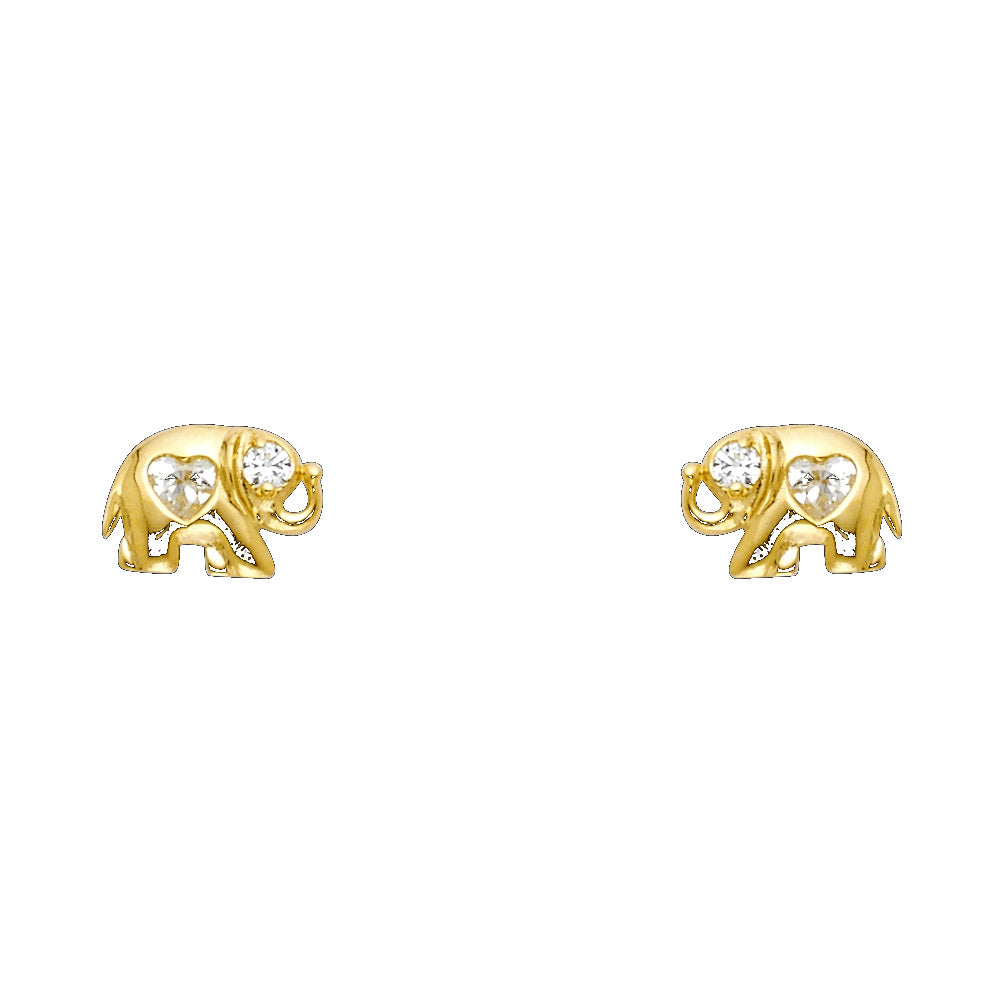 14k Yellow Gold Promise Heart Elephant Stud Animal Love Earrings