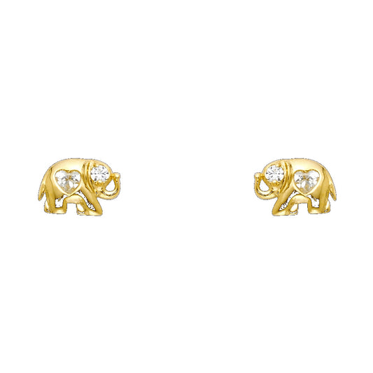 14k Yellow Gold Promise Heart Elephant Stud Animal Love Earrings