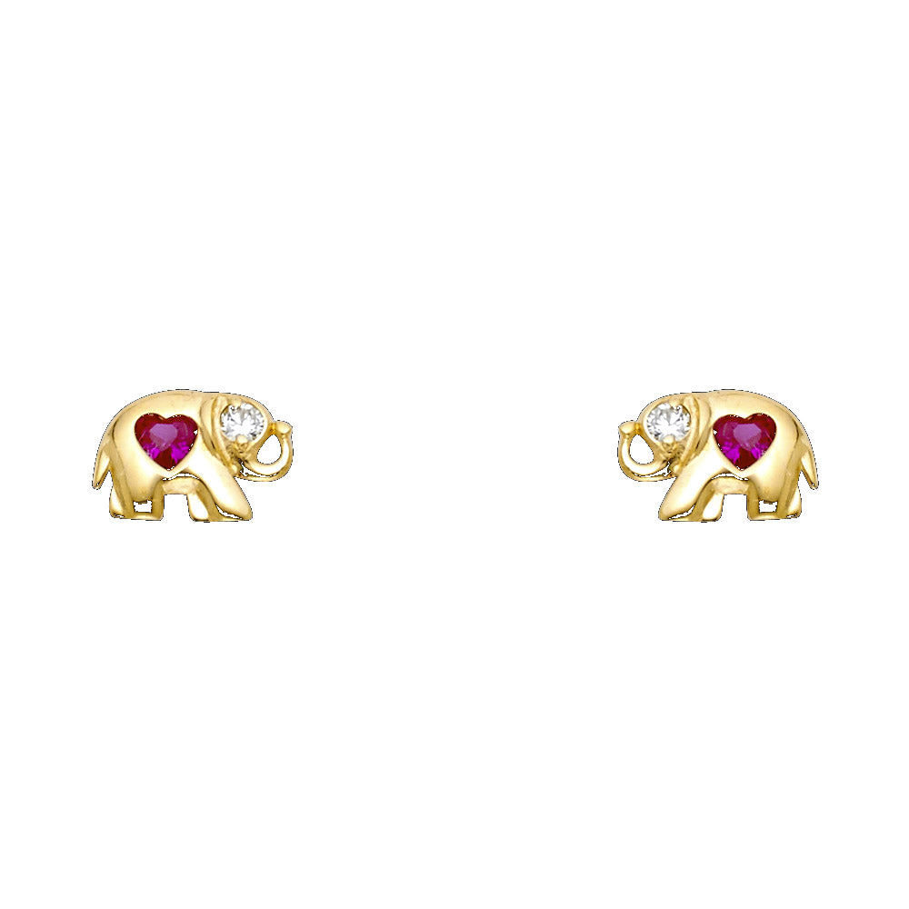 14k Yellow Gold Promise Heart Elephant Stud High Polish Shiny Love Earrings