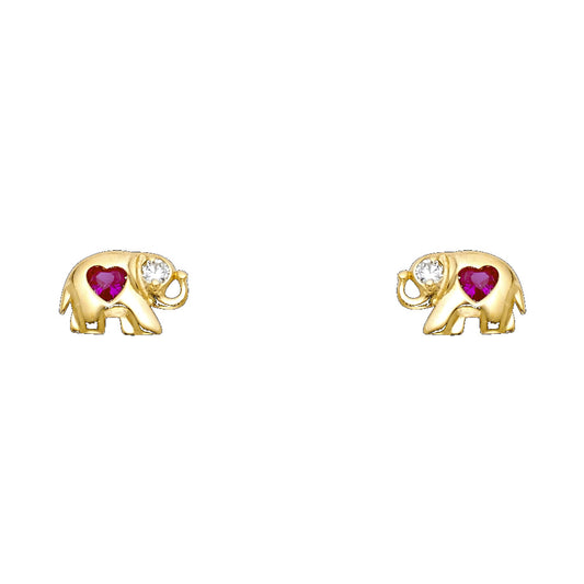 14k Yellow Gold Promise Heart Elephant Stud High Polish Shiny Love Earrings