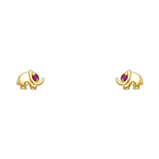 14k Yellow Gold High Polish Elephant Stud Animal Cute Shiny Earrings