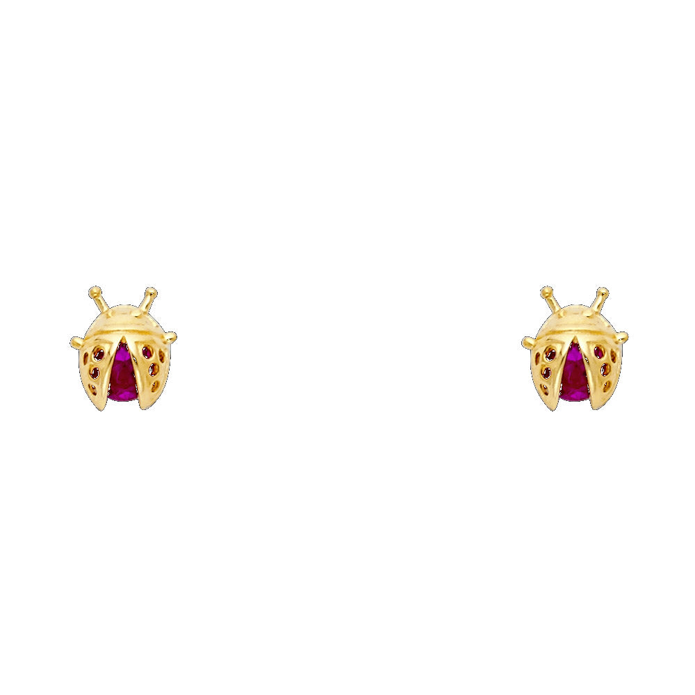 14k Yellow Gold Cute Ladybug Stud Studded Animal Garden Earrings