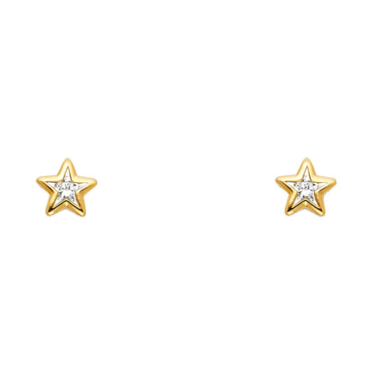 14k Yellow Gold Simple Studded Star Stud Outline Modern Space Earrings
