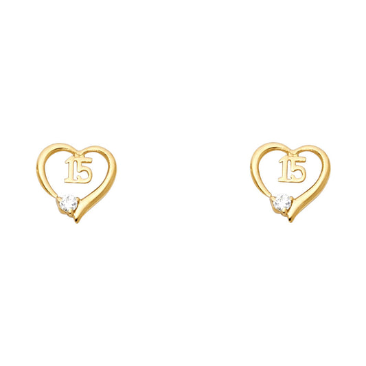 14k Yellow Gold High Polish Promise Heart Stud Cutout Sweet 15 Love Earrings