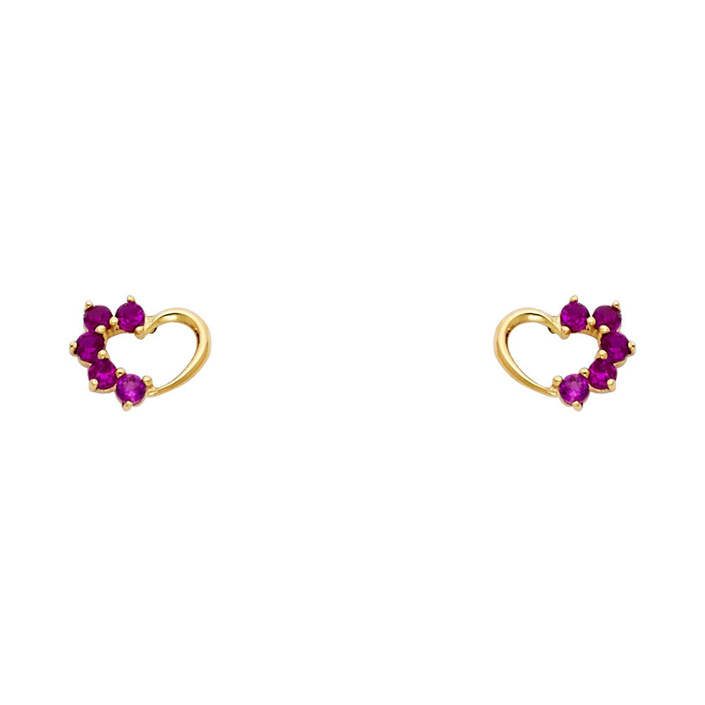 14k Yellow Gold Studded Burst Heart Stud Love Promise Cutout Open Earrings