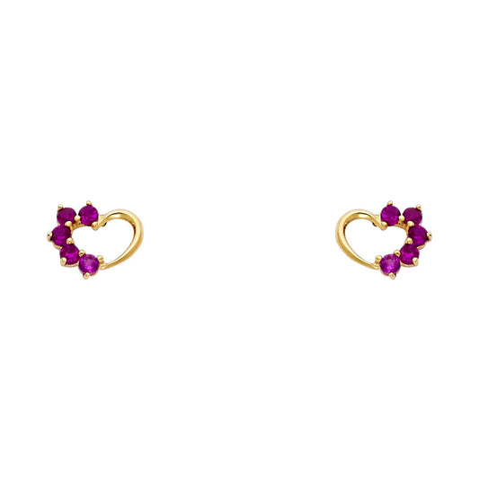 14k Yellow Gold Studded Burst Heart Stud Love Promise Cutout Open Earrings