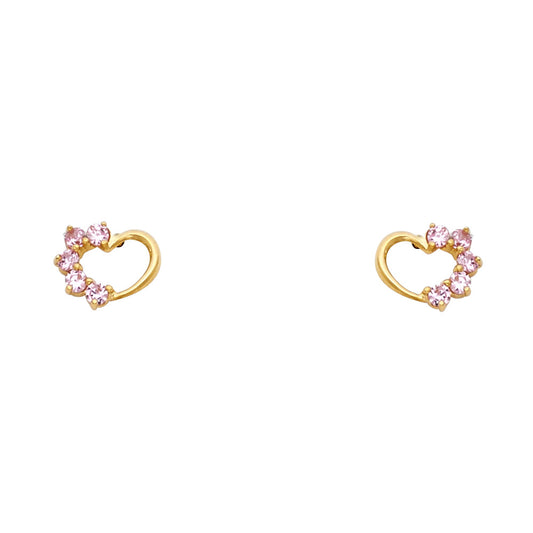 14k Yellow Gold Studded Promise Heart Stud High Polish Outline Earrings