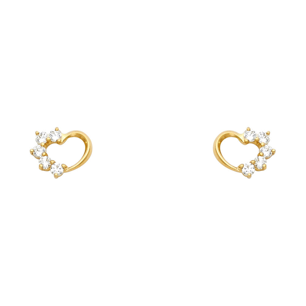 14k Yellow Gold Studded Burst Heart Stud Promise Love High Polish Star Earrings